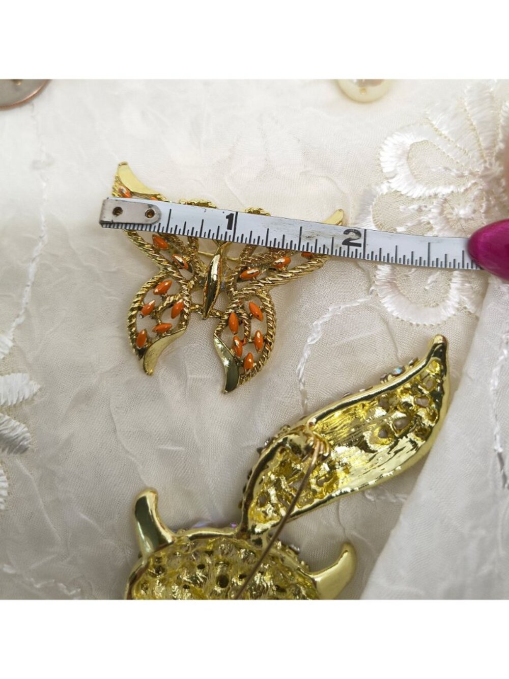 Vintage Gold-Tone Brooch Collection With Butterfly Pearl Drop Aurora Borealis & - Picture 13 of 14